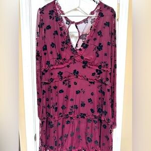 Burgundy dress with black velvet flowers